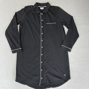Boll & Branch Women Gray Long Sleep Shirt  Dress Organic Cotton Size S Button